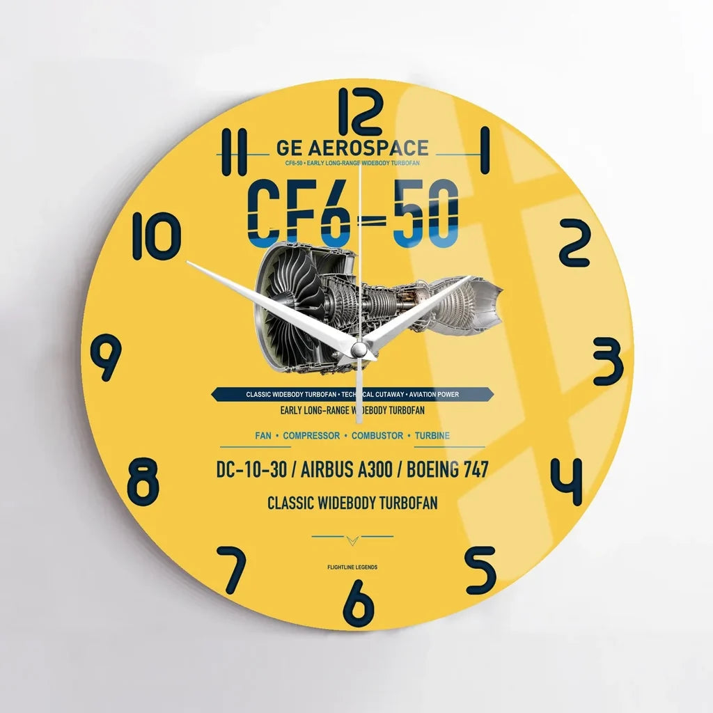 CF6-50 design on yellow no frame wall clock