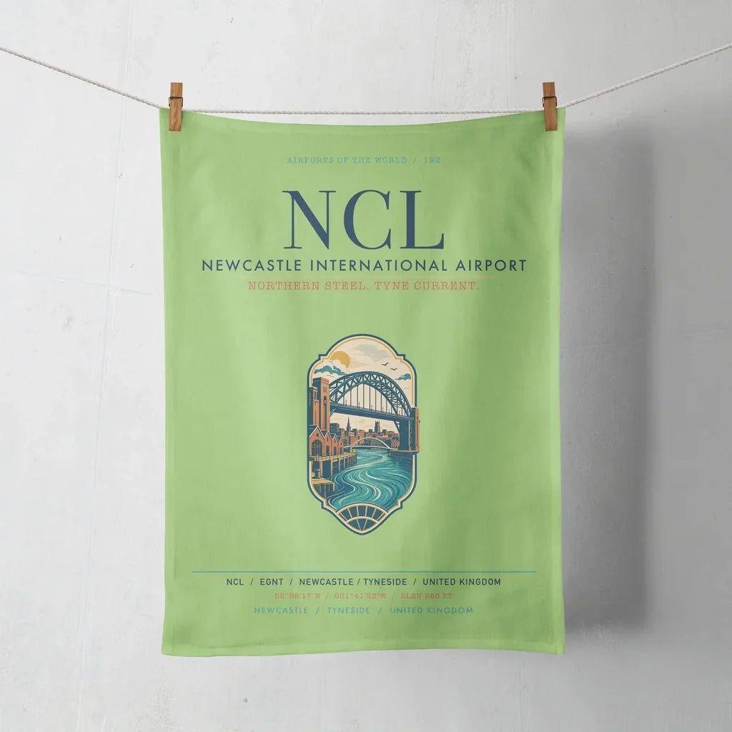 Newcastle International Airport (NCL) design on light green towel