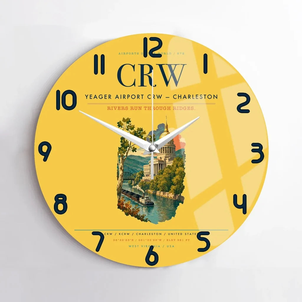 Yeager Airport (CRW) design on yellow no frame wall clock