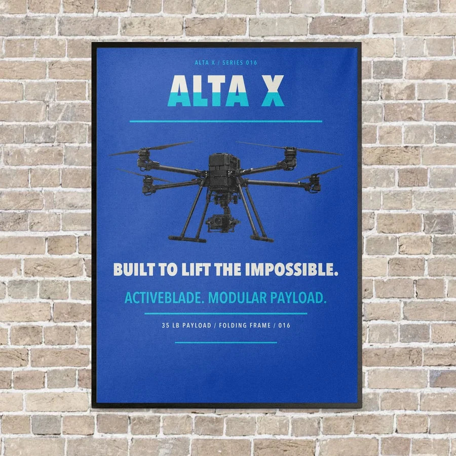 Freefly Alta X vertical canvas print - framed - blue background