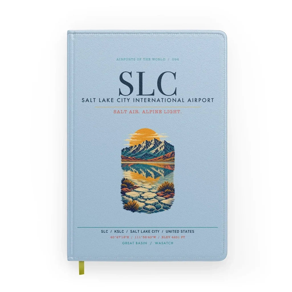 Salt Lake City International Airport (SLC) design on light blue notebook