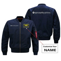Thumbnail for Sun Country Airlines logo on blue + name bomber jacket