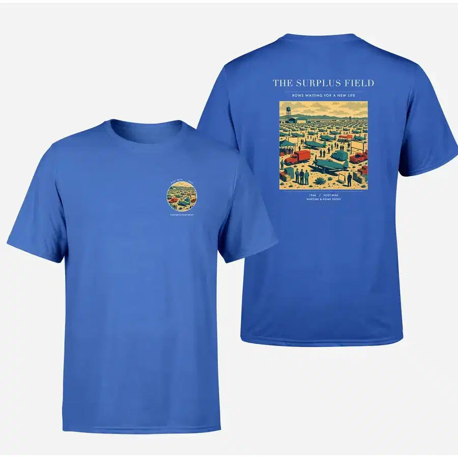 VINTAGE G4539 - The Surplus Field - Double-Side T-Shirt design on blue double side t shirt