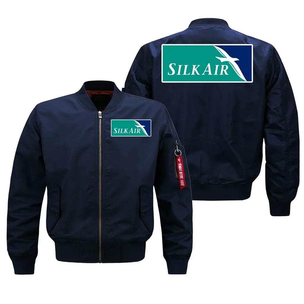 SilkAir aviation design embroidered on blue bomber jacket