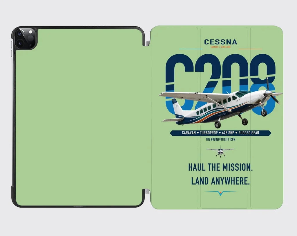 Cessna 208 Caravan design on light green ipad tablet case