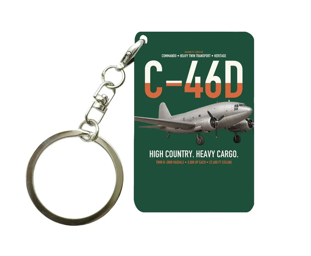 C-46D Commando design on dark green designed key chain, double-side print