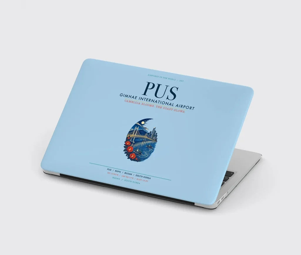 Gimhae International Airport Busan (PUS) design on light blue MacBook case