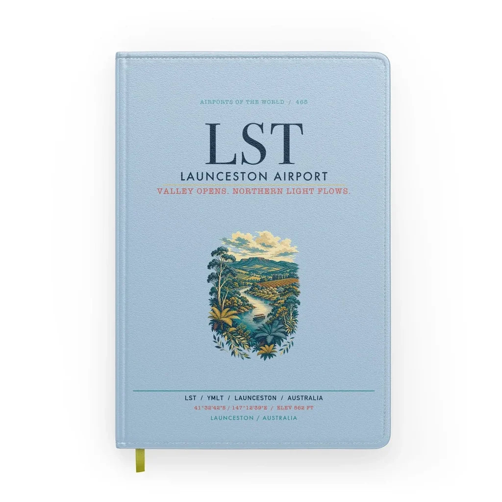Launceston Airport (LST) design on light blue notebook