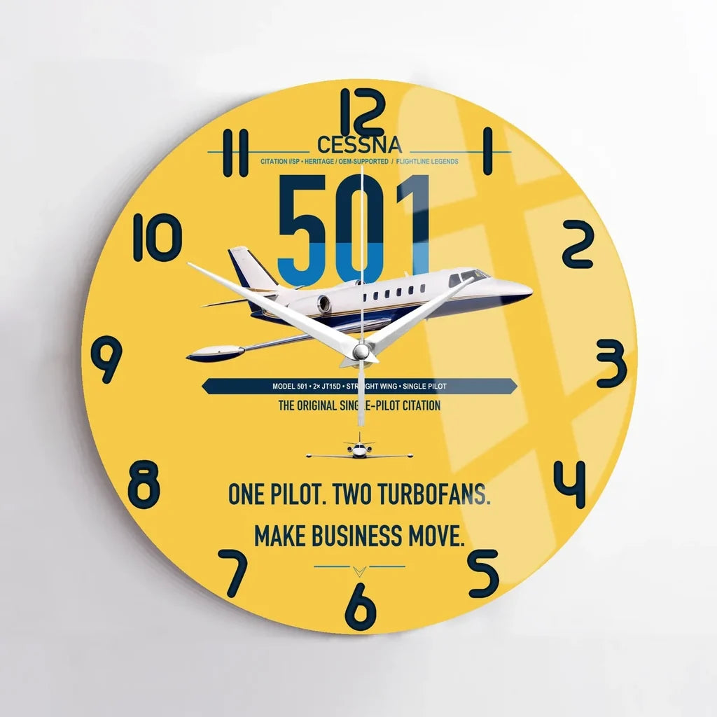 Cessna 501 Citation I SP design on yellow no frame wall clock
