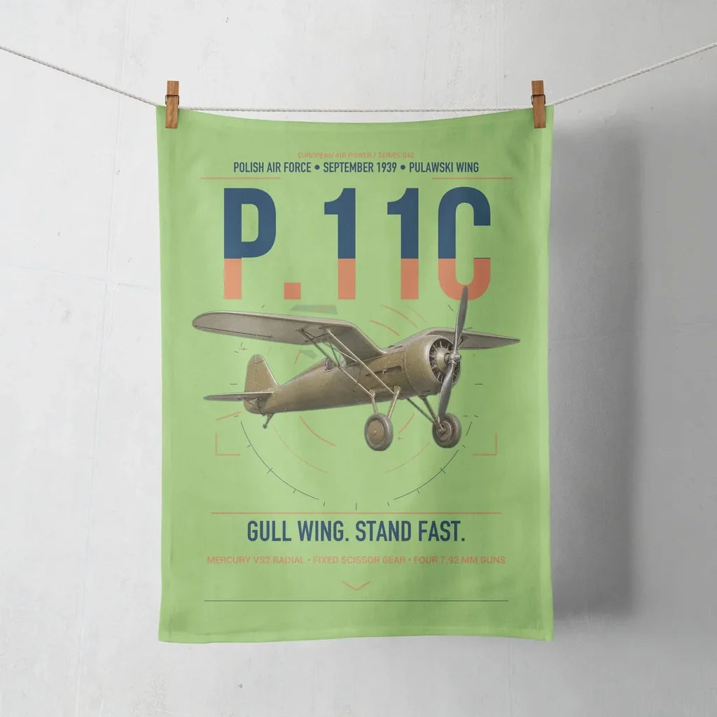 PZL P.11c design on light green towel