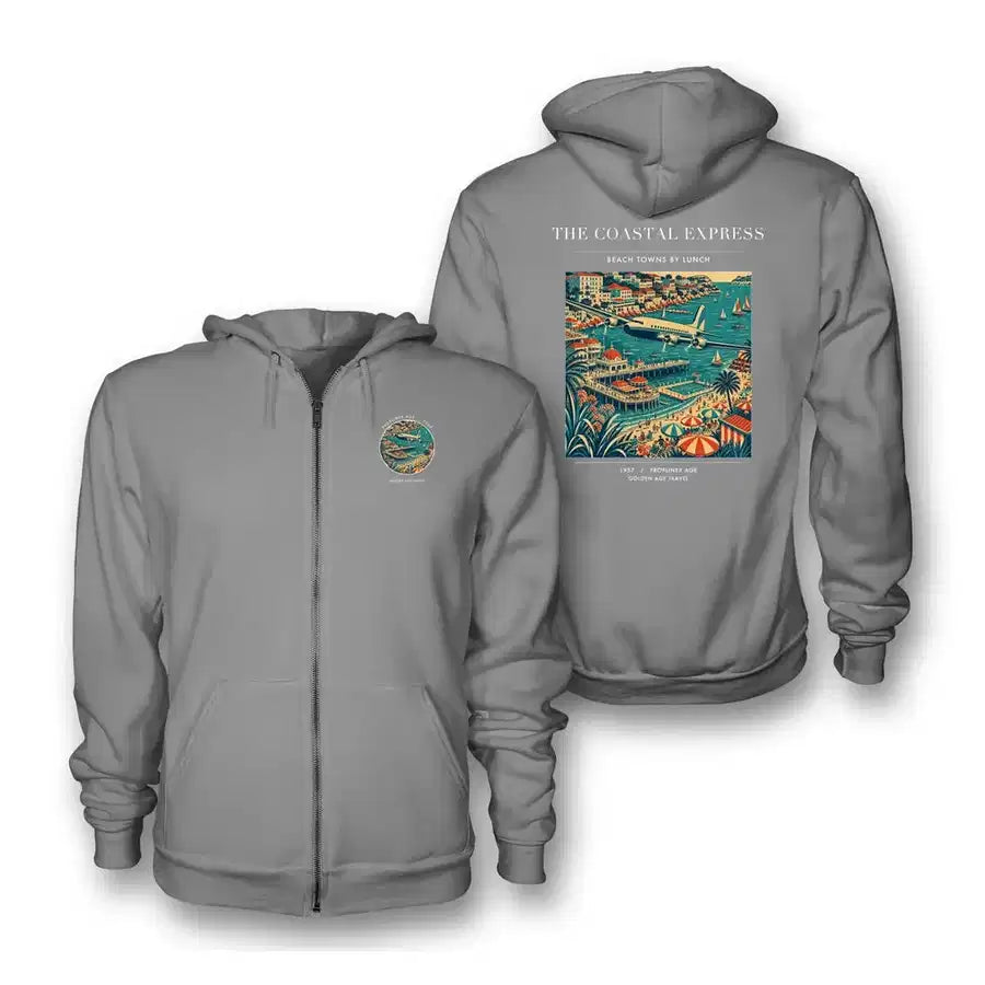VINTAGE G4096 - The Coastal Express - Premium Zipped Hoodie design on gray