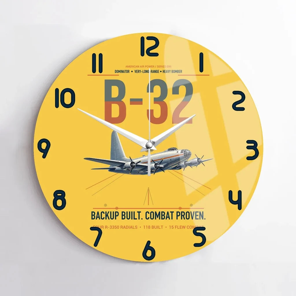 B-32 Dominator design on yellow no frame wall clock