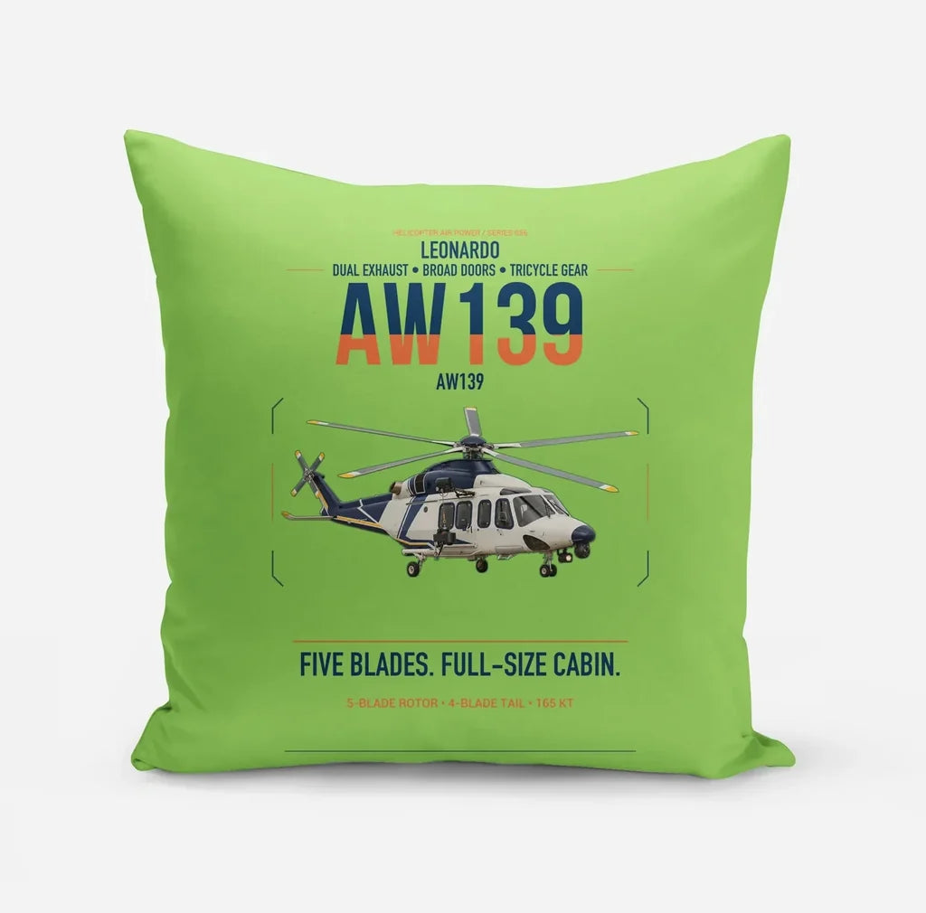 Leonardo AW139 design on light green pillow