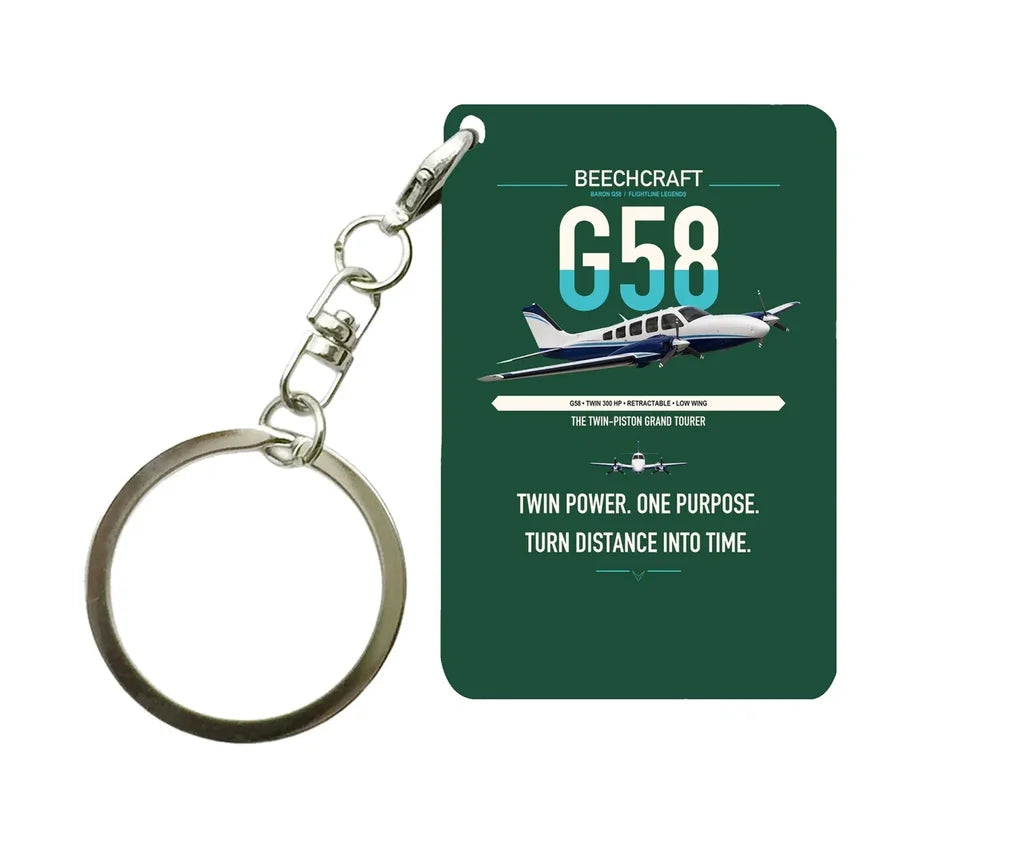 Beechcraft Baron G58 design on dark green designed key chain, double-side print