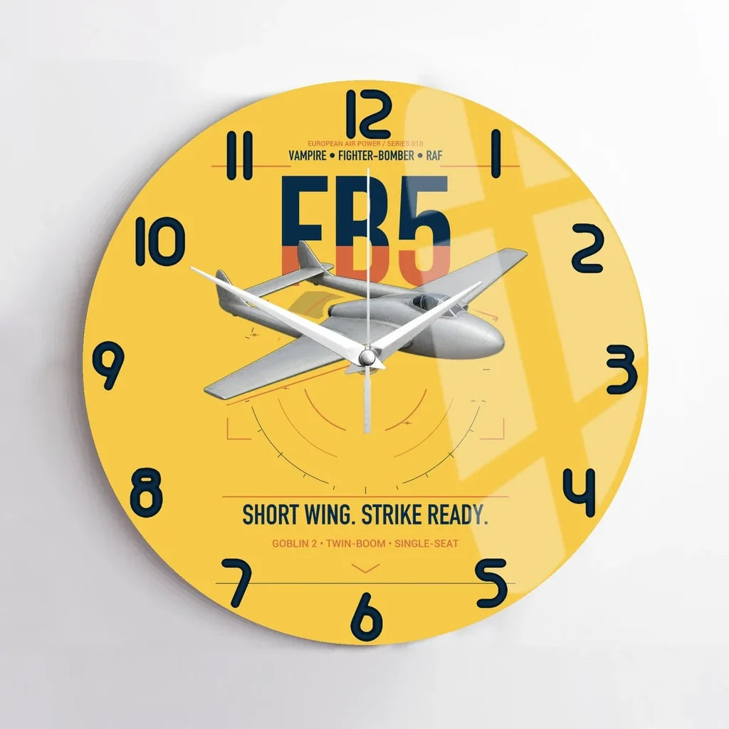 de Havilland Vampire FB5 design on yellow no frame wall clock