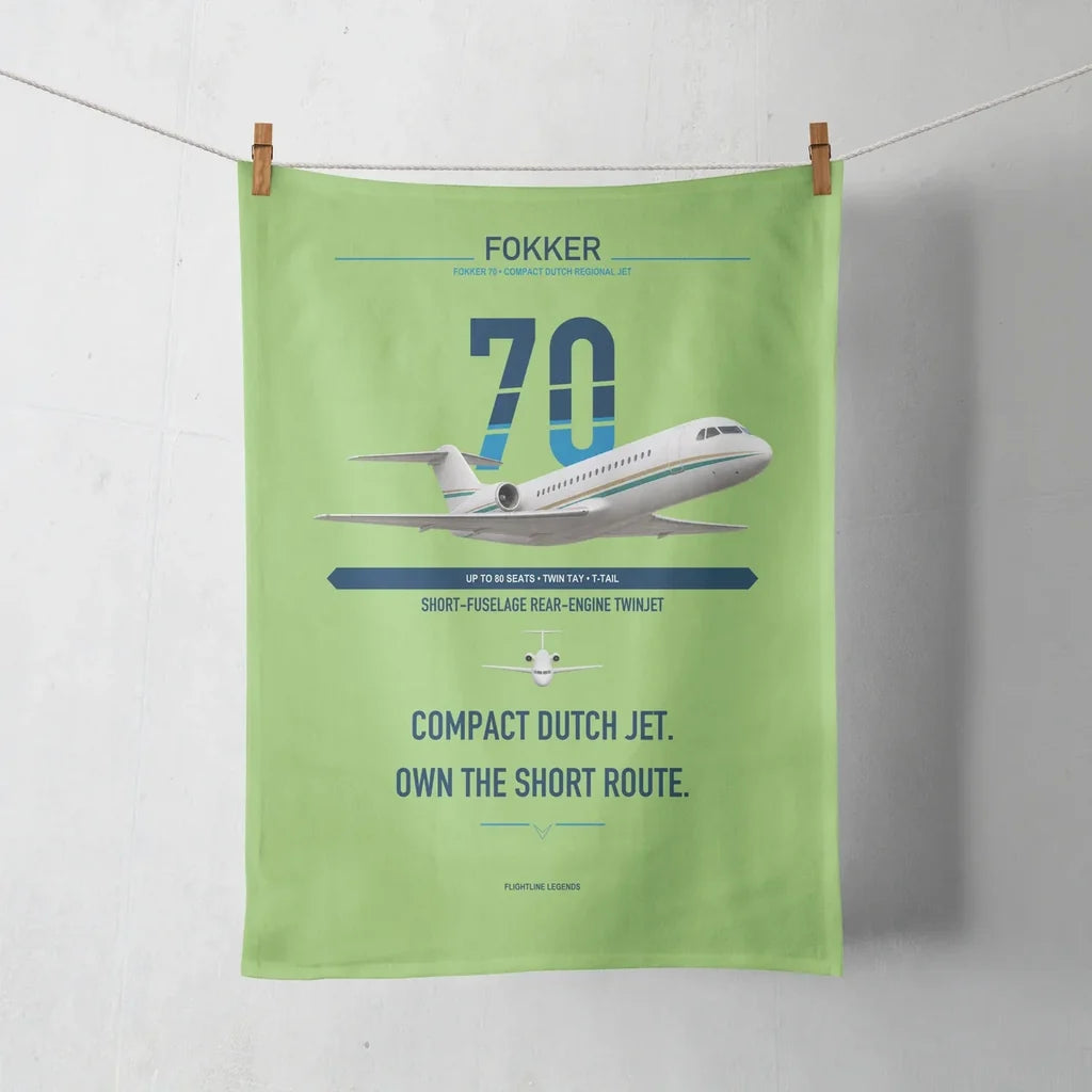 Fokker 70 design on light green towel