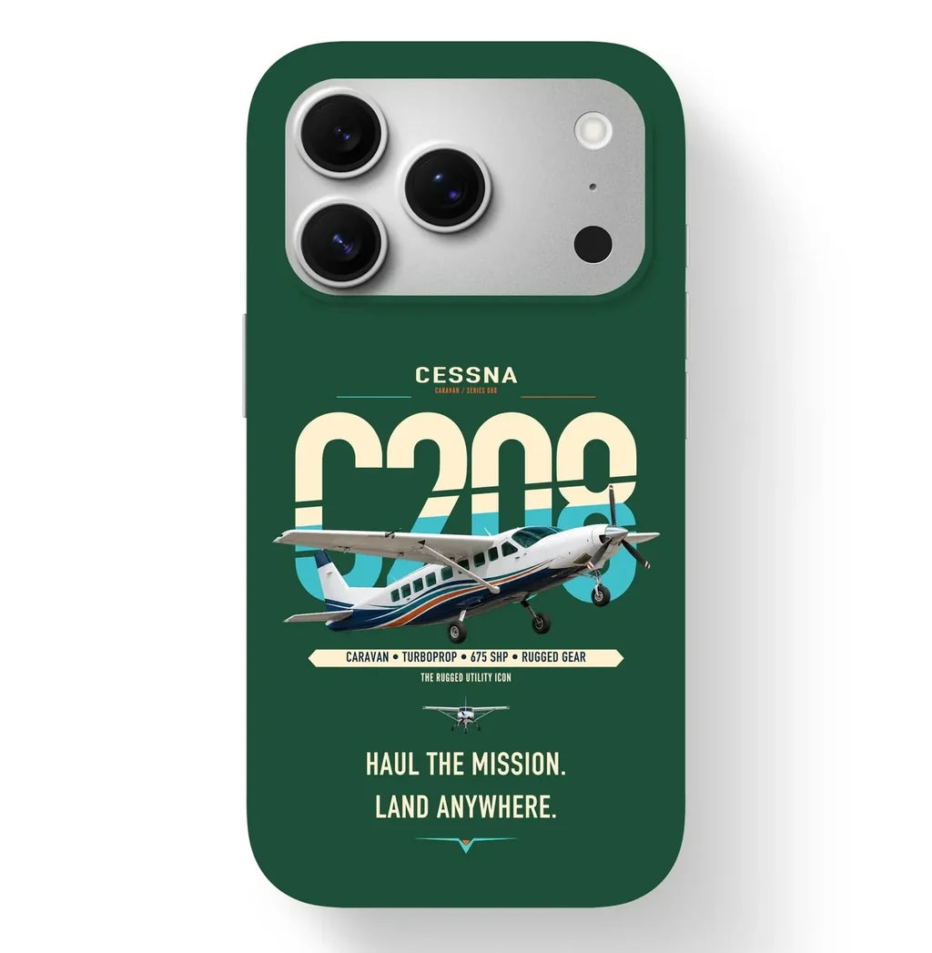 Cessna 208 Caravan design on dark green magsafe iphone case, for iPhone 17 Pro