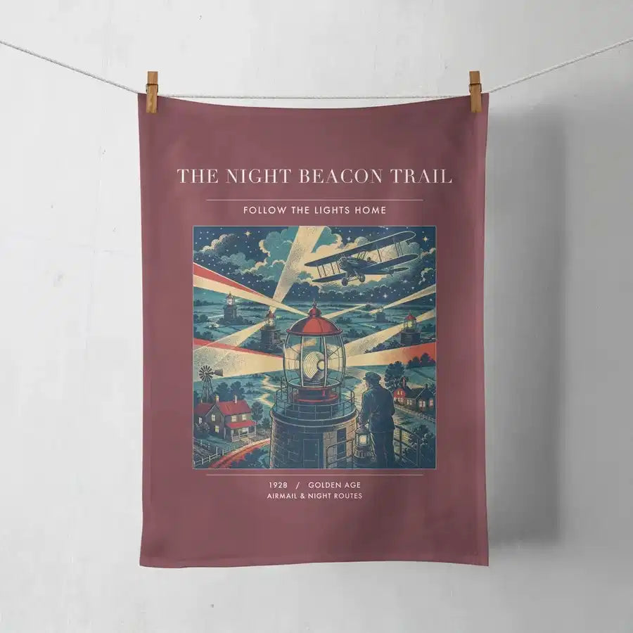 VINTAGE G4016 - The Night Beacon Trail - Designed Towels design on darkred