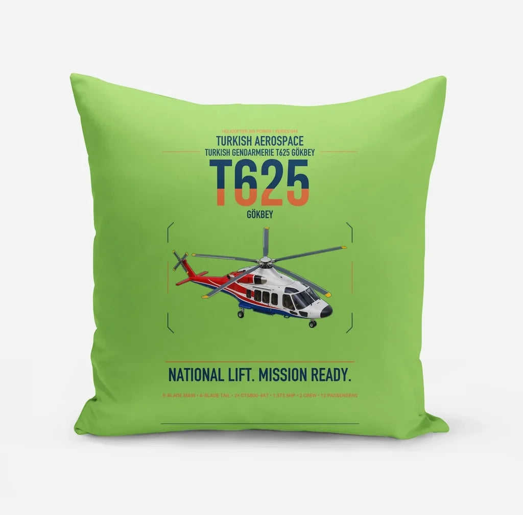 Turkish Aerospace T625 Gökbey design on light green pillow