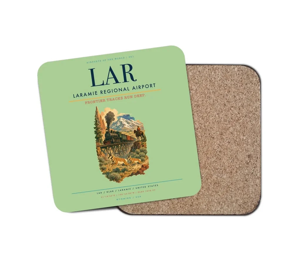 Laramie Regional Airport (LAR) design on light green 1 piece coaster