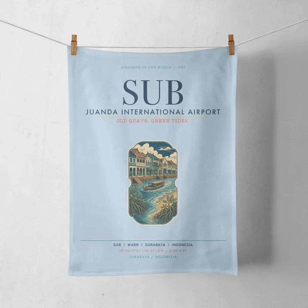 Juanda International Airport Surabaya (SUB) design on light blue towel