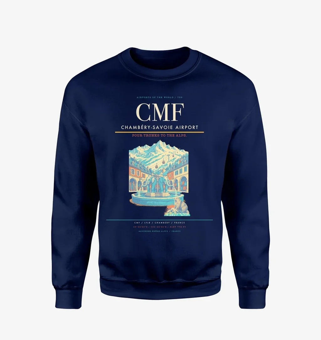 Chambéry-Savoie Airport (CMF) design on navy blue sweatshirt