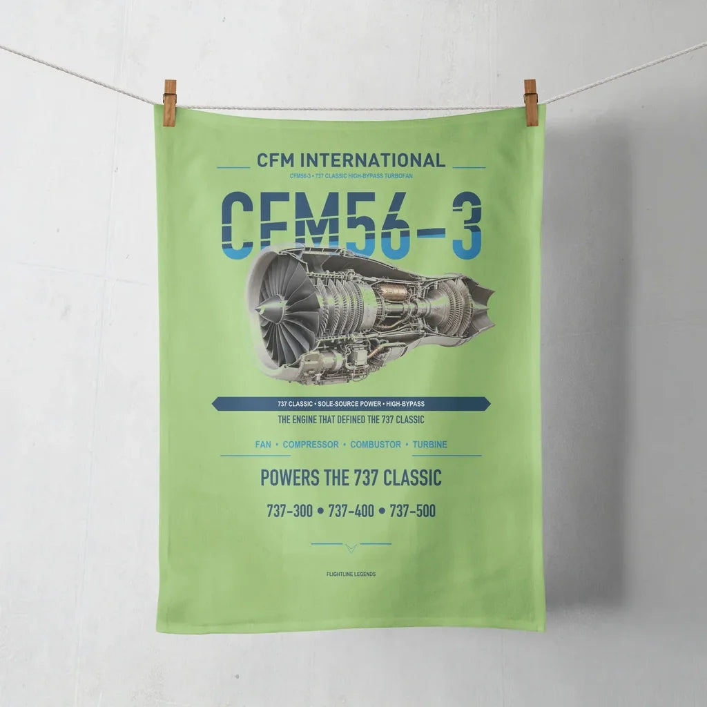 CFM56-3 design on light green towel