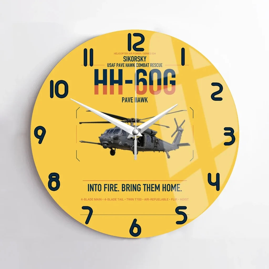 Sikorsky HH-60G Pave Hawk design on yellow no frame wall clock