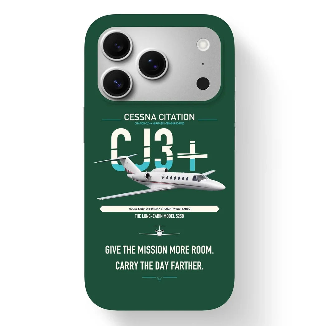 Cessna Citation CJ3+ design on dark green magsafe iphone case, for iPhone 17 Pro