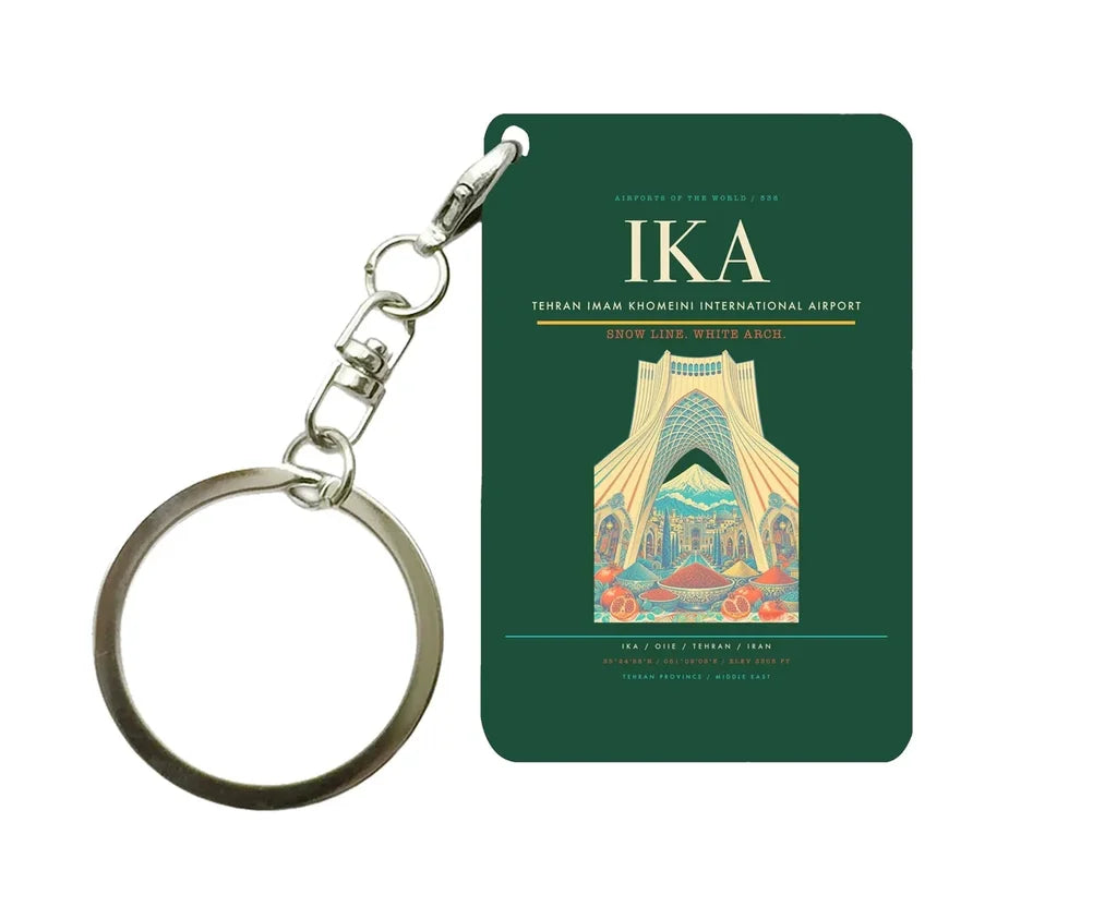 Tehran Imam Khomeini International Airport IKA Key Chain design on dark green key chain