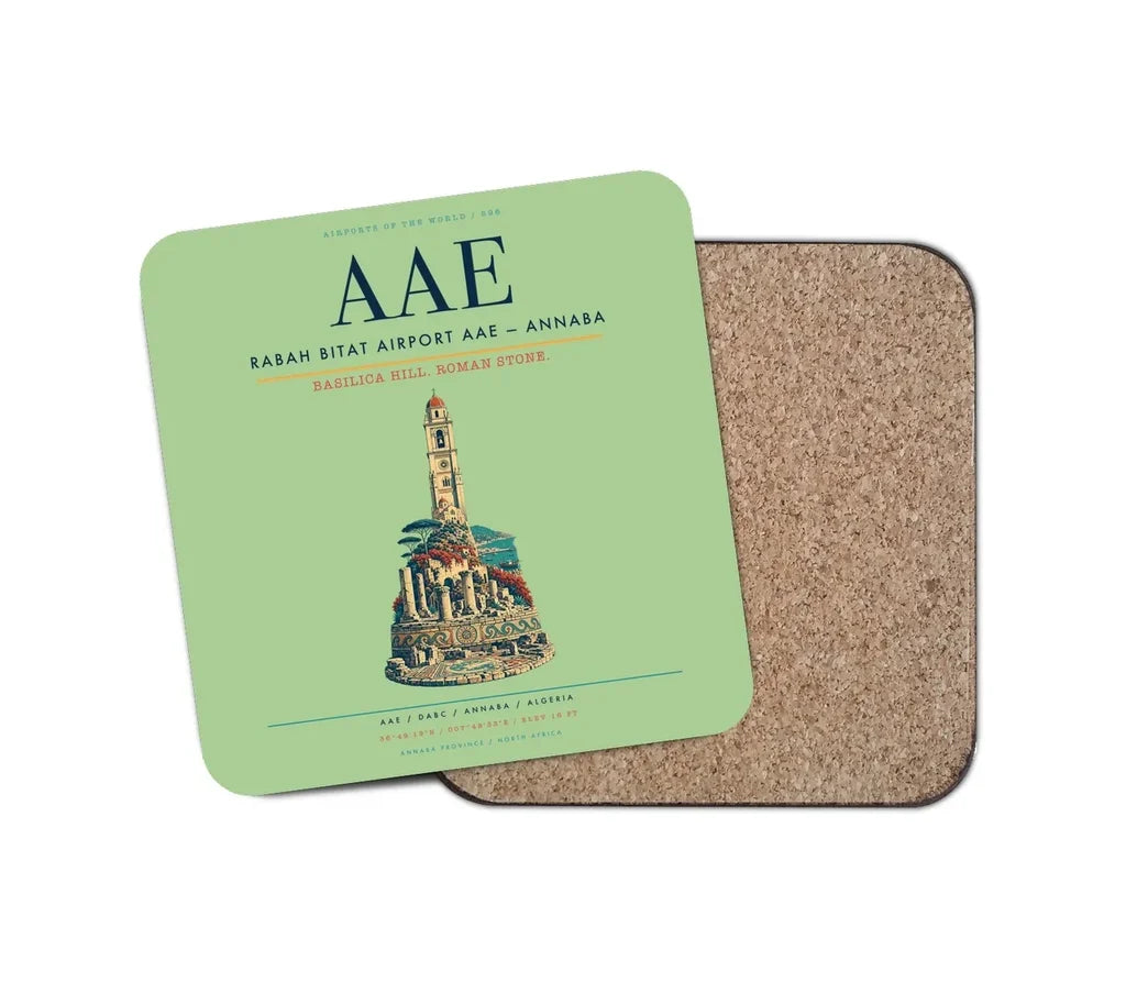 Rabah Bitat Airport (AAE) design on light green 1 piece coaster