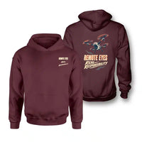Thumbnail for SIGNAL 584 - Remote Eyes Real Responsibility - Double-Side Hoodie design on dark red double side hoodie