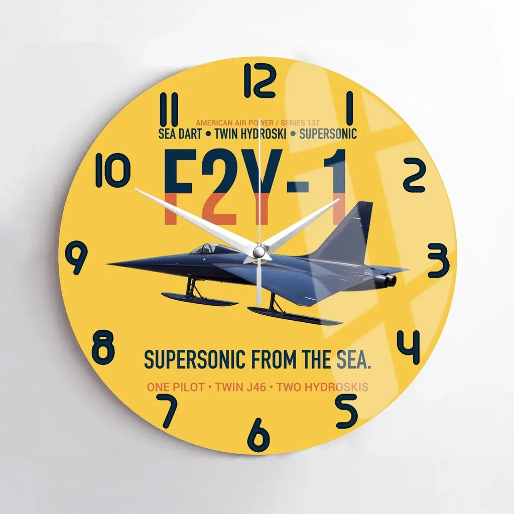 F2Y-1 Sea Dart Supersonic from the Sea design on yellow no frame wall clock