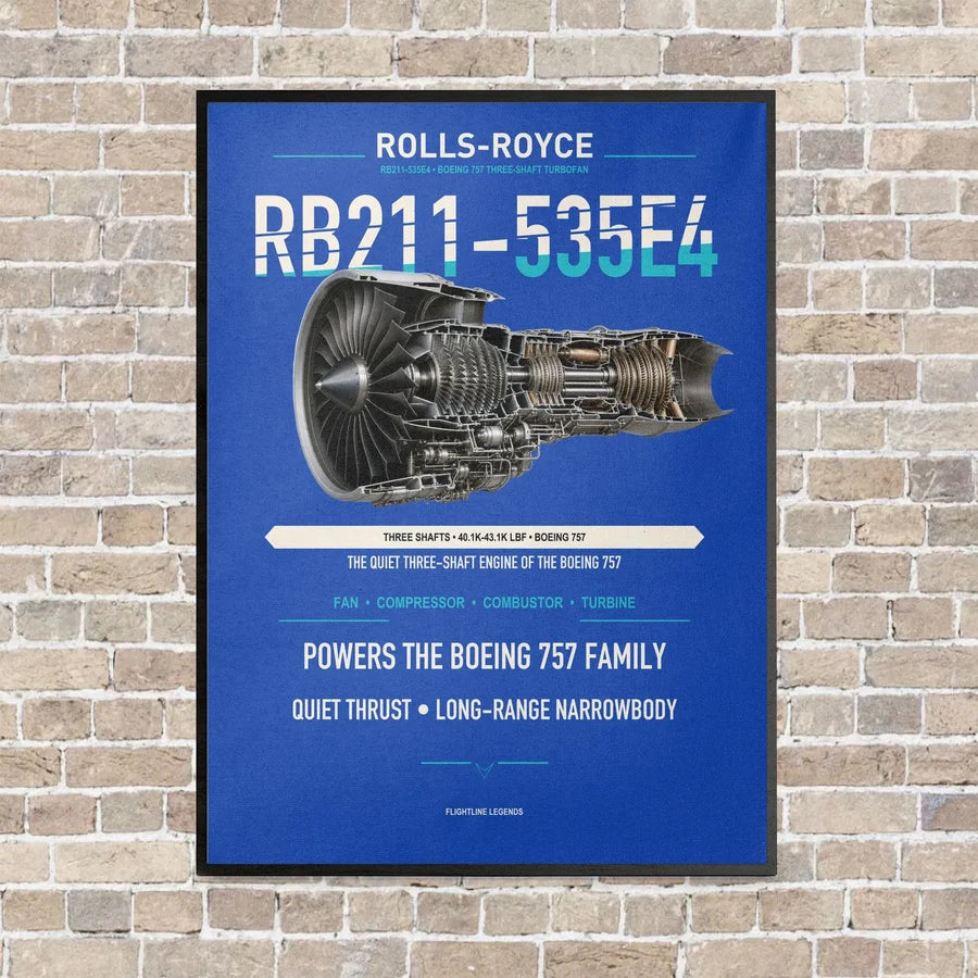 RB211-535E4 vertical canvas print - framed - blue background