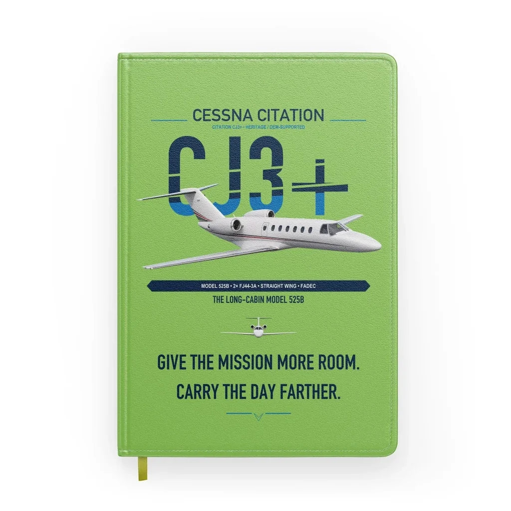 Cessna Citation CJ3+ design on light green notebook