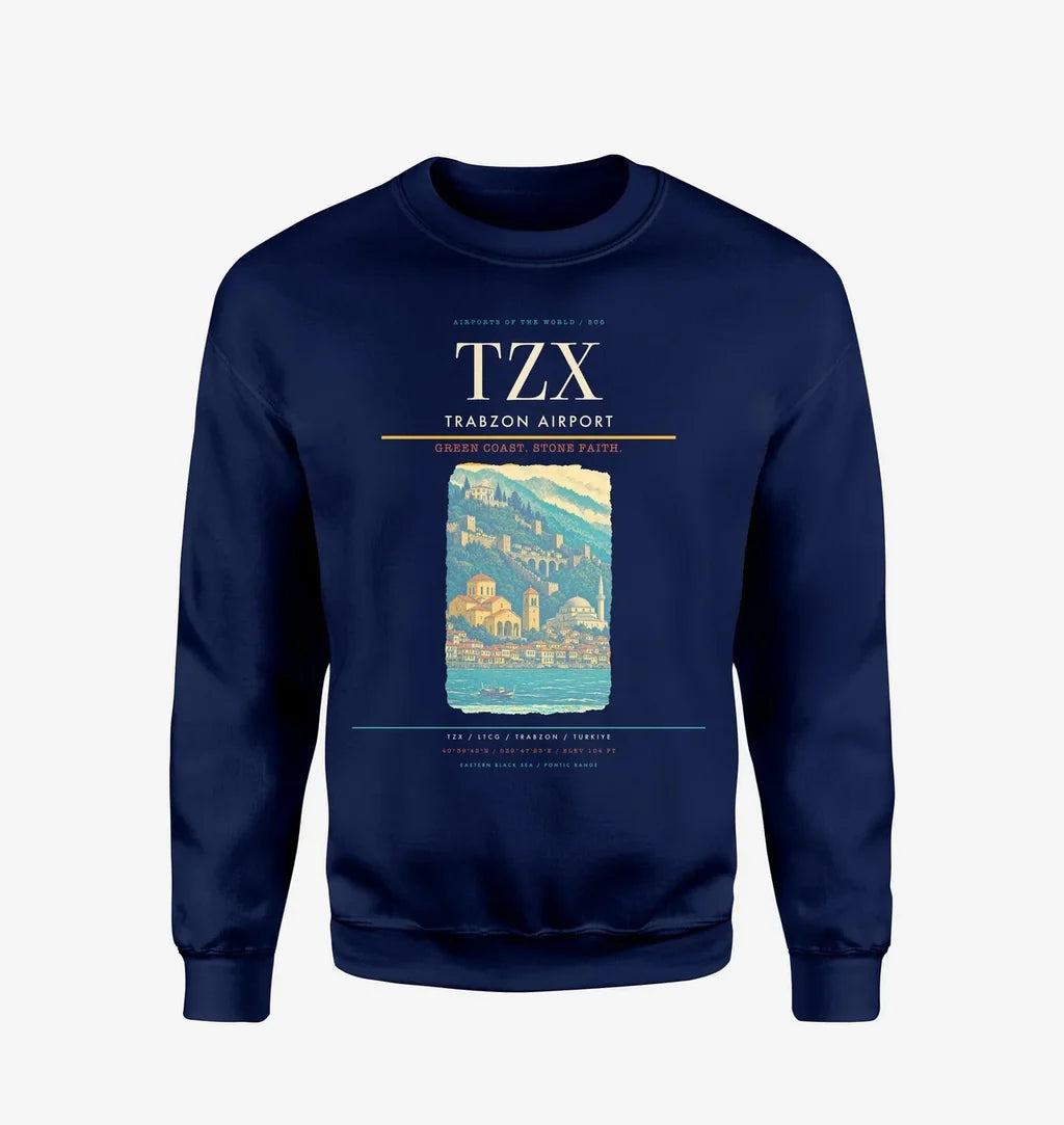 Trabzon Airport (TZX) design on navy blue sweatshirt