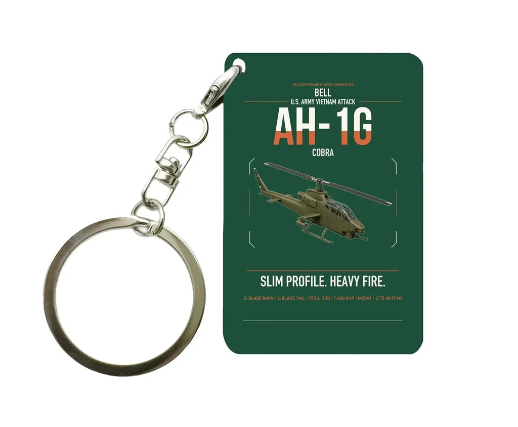 Bell AH-1G Cobra design on dark green designed key chain, double-side print