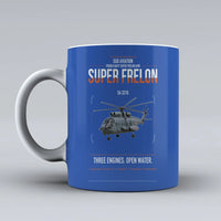 Thumbnail for Sud Aviation SA 321G Super Frelon design on blue ceramic mug, double-side print