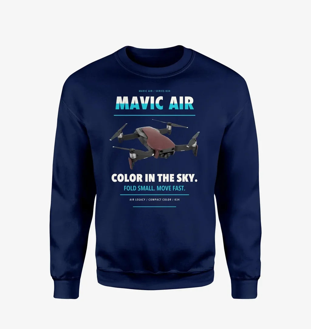 DJI Mavic Air design on navy blue sweatshirt