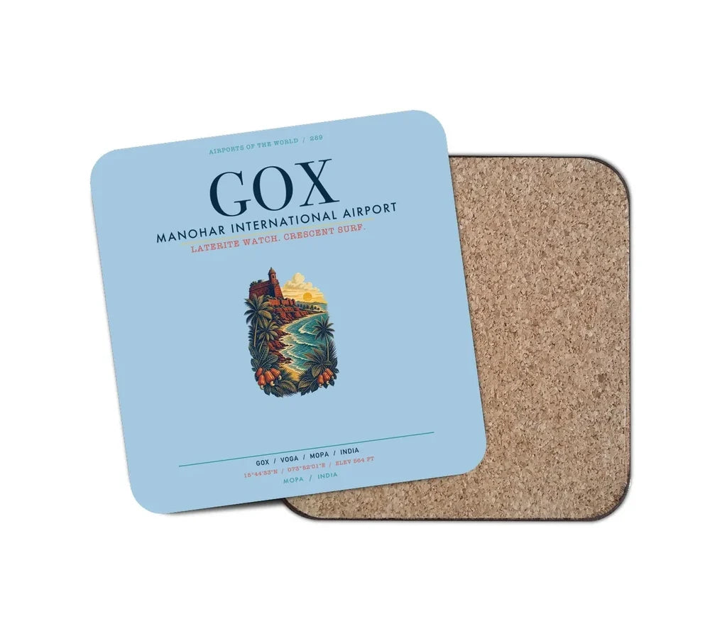 Manohar International Airport Mopa (GOX) design on light blue 1 piece coaster