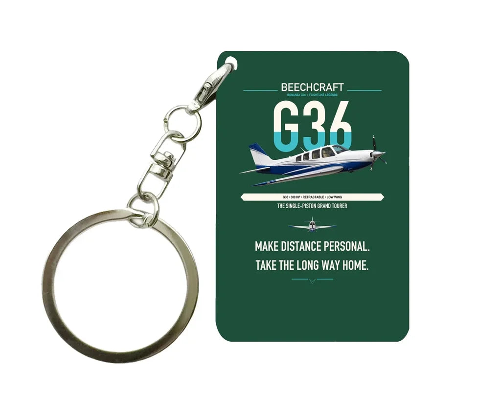 Beechcraft Bonanza G36 design on dark green designed key chain, double-side print