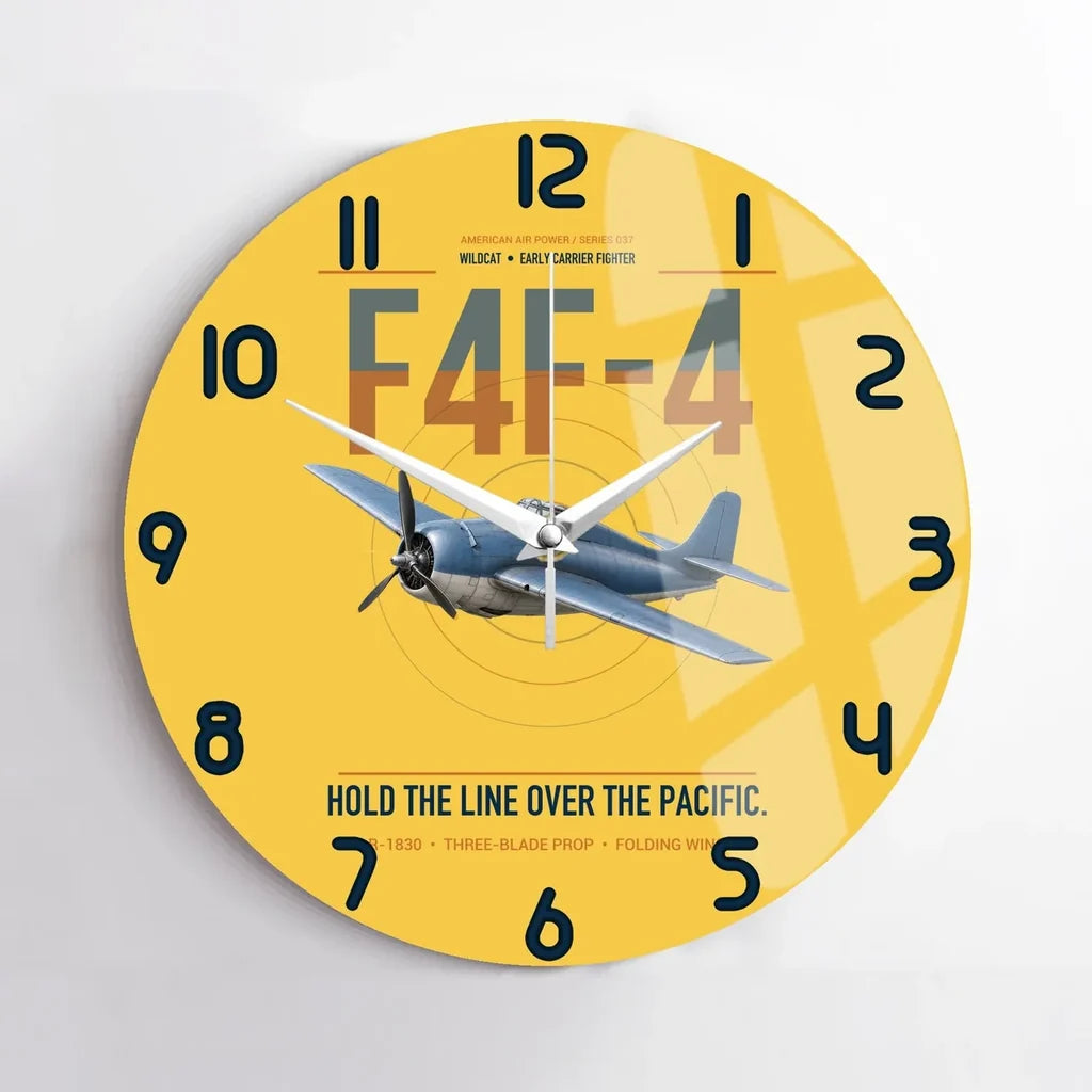 F4F-4 Wildcat design on yellow no frame wall clock