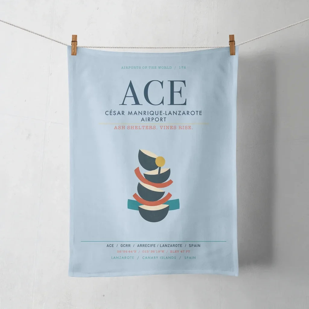César Manrique-Lanzarote Airport (ACE) design on light blue towel