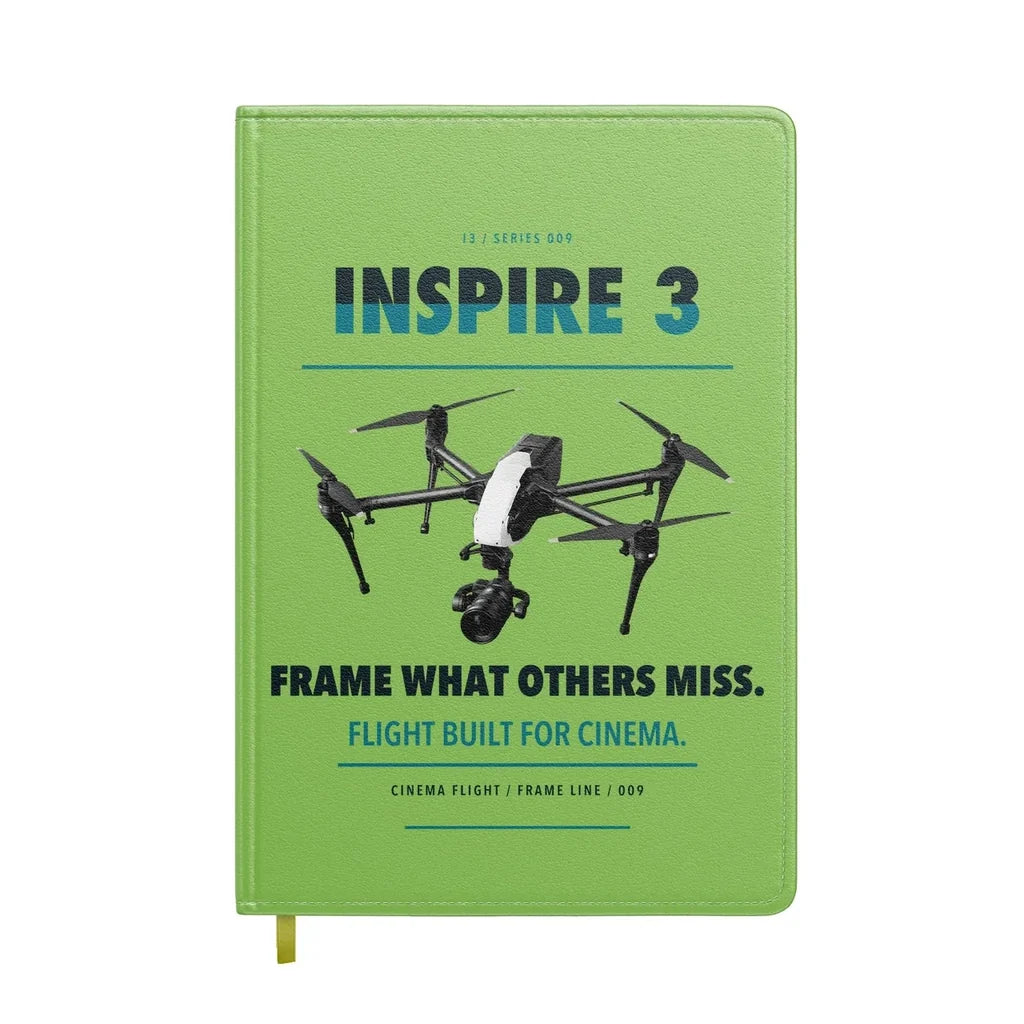 DJI Inspire 3 design on light green notebook