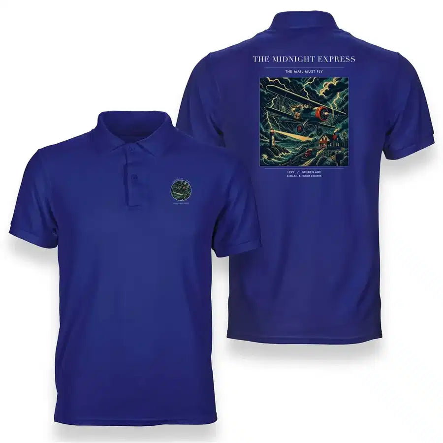 VINTAGE G4033 - The Midnight Express - Double-Side Polo T-Shirt design on blue
