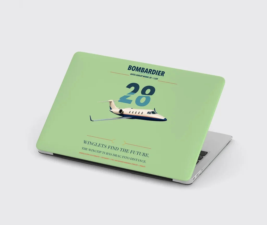 Bombardier Learjet 28 design on light green MacBook case