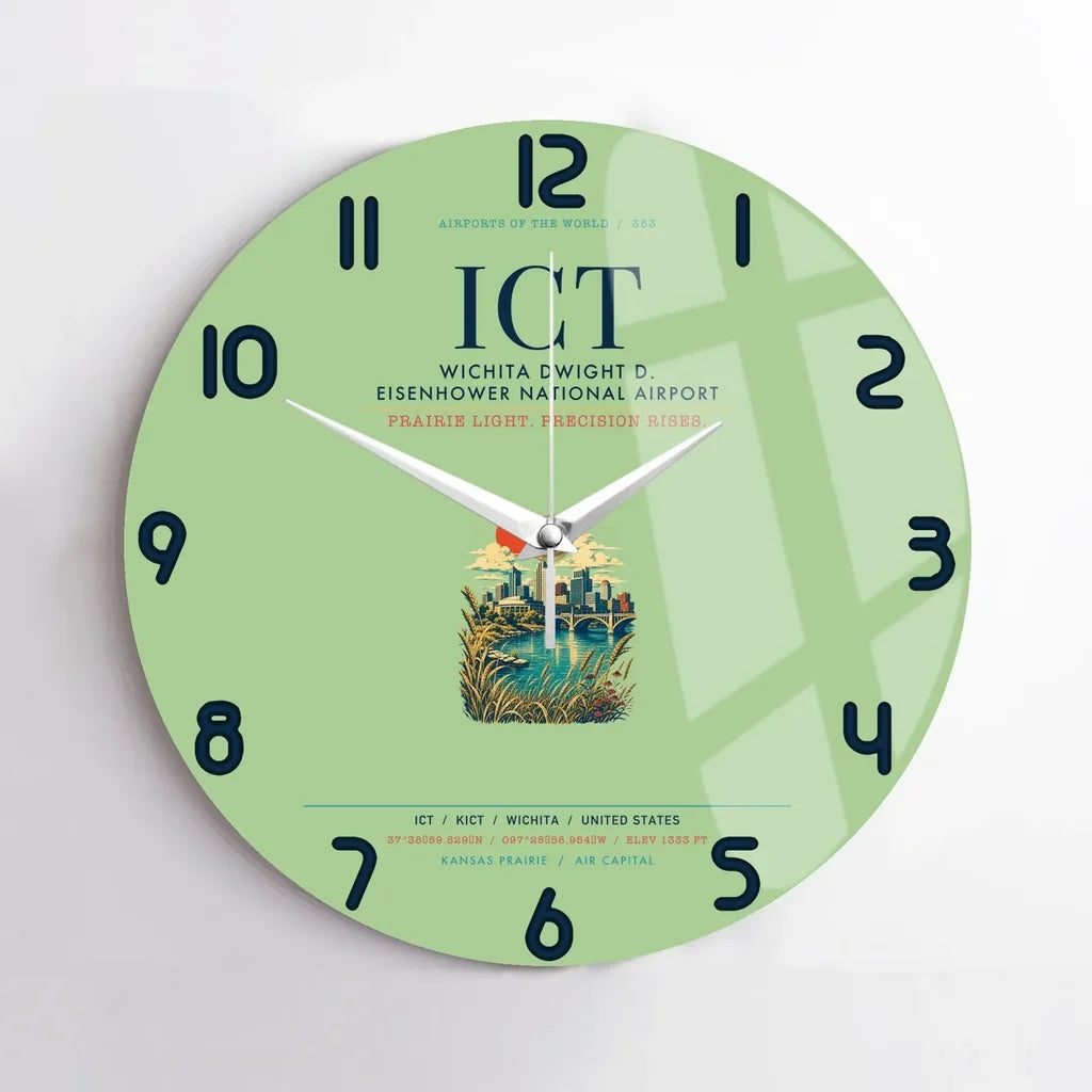 Wichita Dwight D. Eisenhower National Airport (ICT) design on light green no frame wall clock
