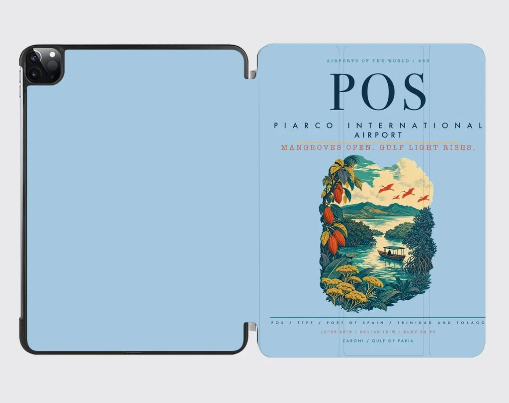 Piarco International Airport (POS) design on light blue ipad tablet case