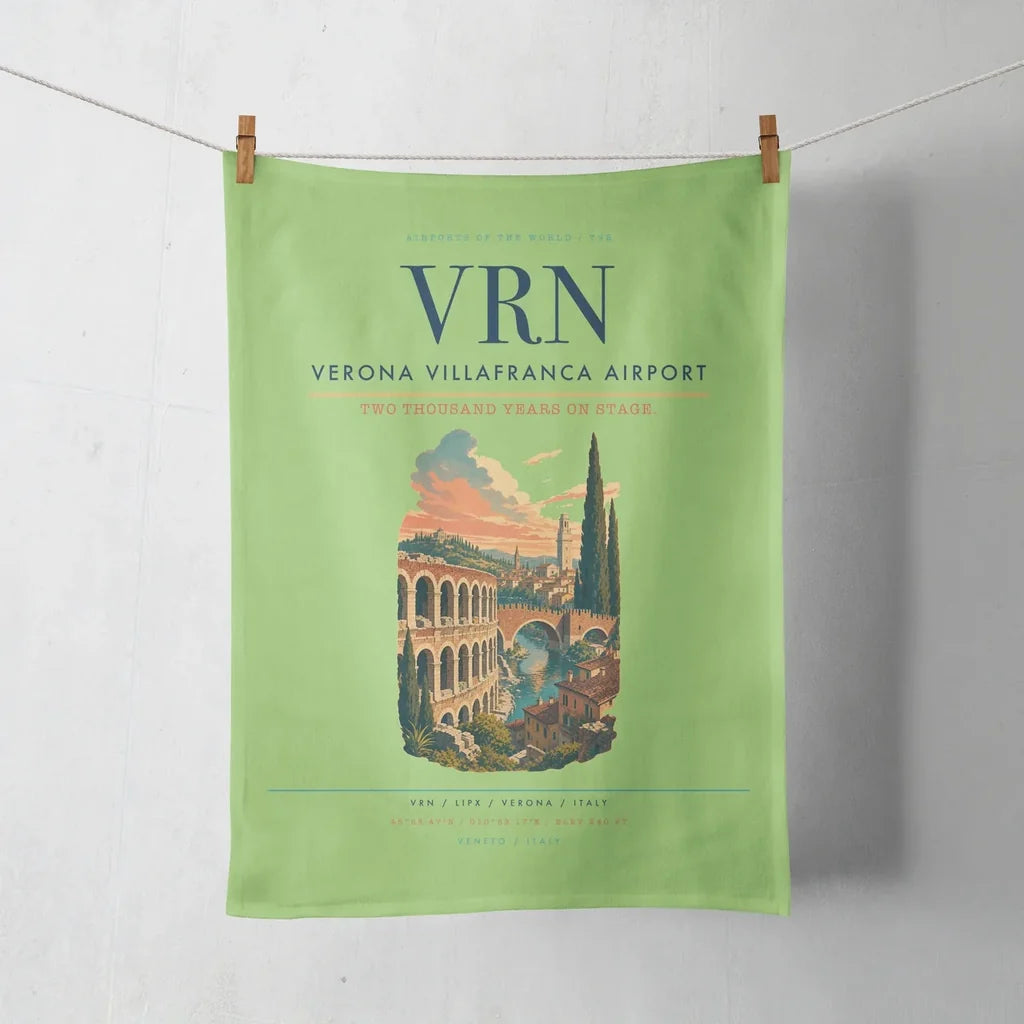 Verona Villafranca Airport (VRN) design on light green towel