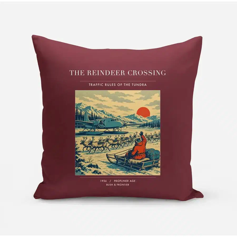 VINTAGE G4350 - The Reindeer Crossing - Designed Pillows design on darkred